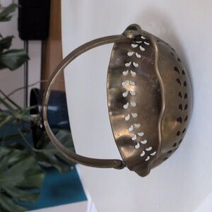 Vintage Solid brass Basket or trinket dish with handle Handmade In India
